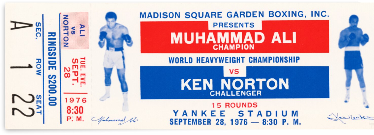 1976 Muhammad Ali vs. Ken Norton Third Fight Ticket Stub  by Row One Brand