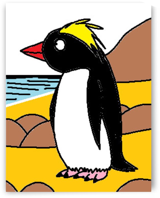 macaroni penguin on a beach by Liam Frew