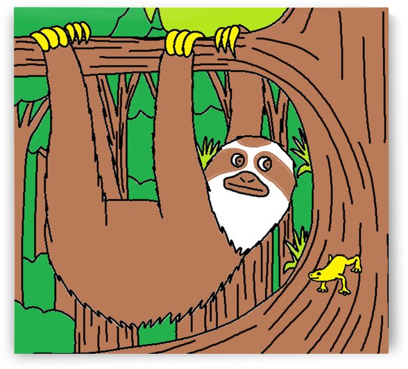 a three toed sloth and a golden poison dart frog by Liam Frew