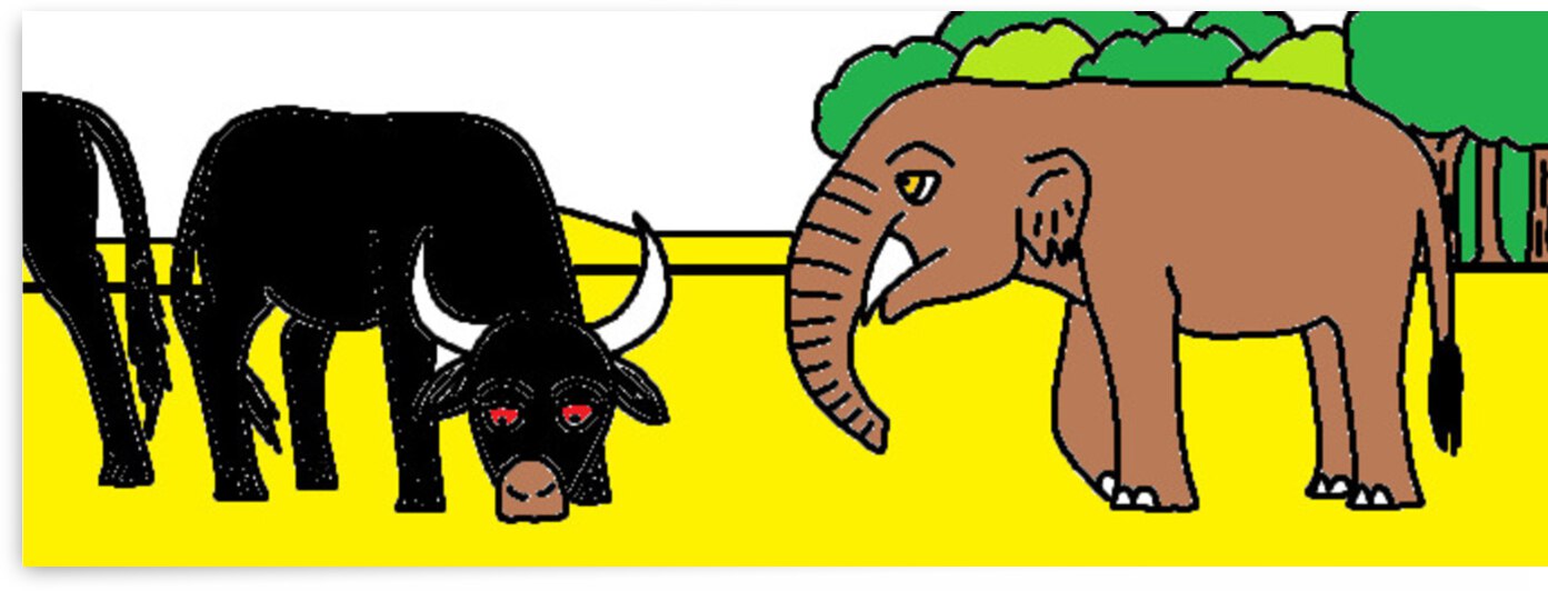 paleomastodon and a pair of aurochs by Liam Frew