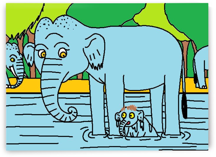 a mother asian elephant and her baby go for a dip by Liam Frew