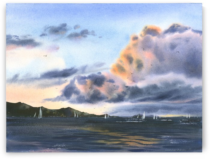 Sea and pink clouds by Eugenia Gorbacheva