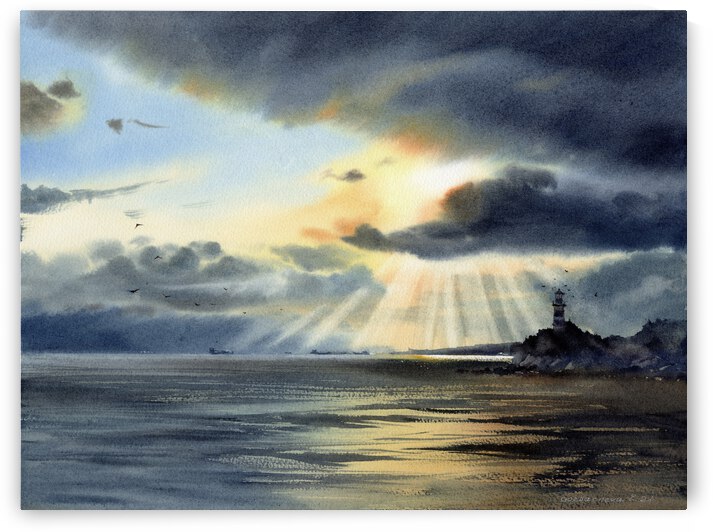 Lighthouse and clouds by Eugenia Gorbacheva