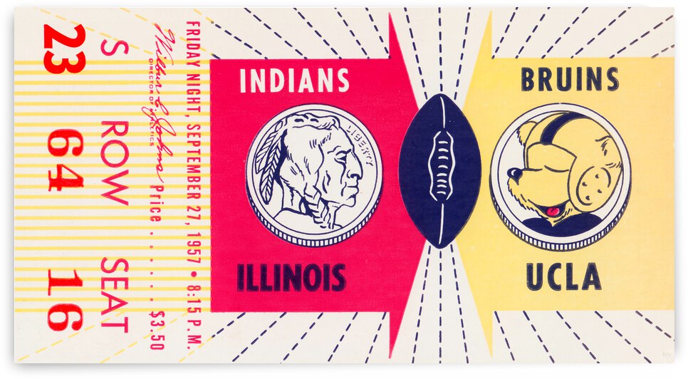 1957 Illinois vs. UCLA Bruins Football Ticket Print by Row One Brand