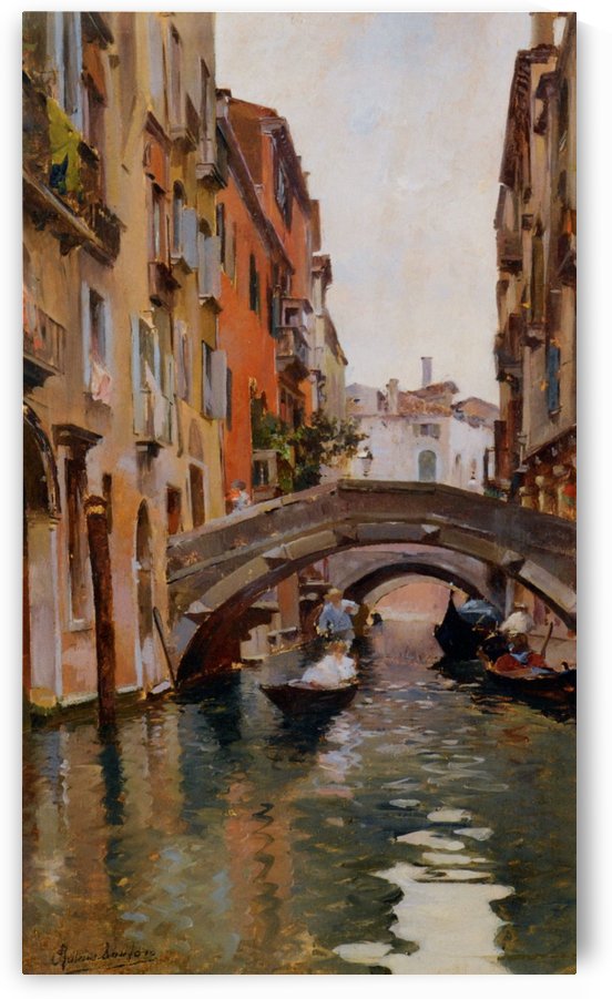 Gondola On a Venetian Canal by Rubens Santoro