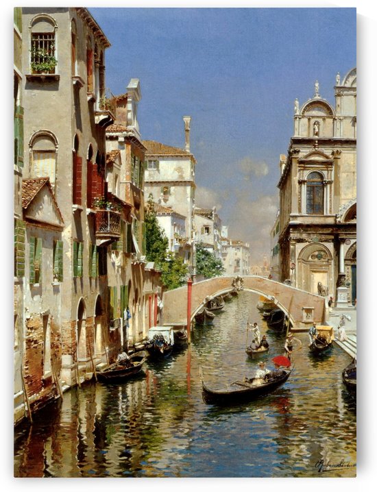A Venetian Canal with the Scuola Grande di San Marco and Campo San Giovanni e Paolo by Rubens Santoro