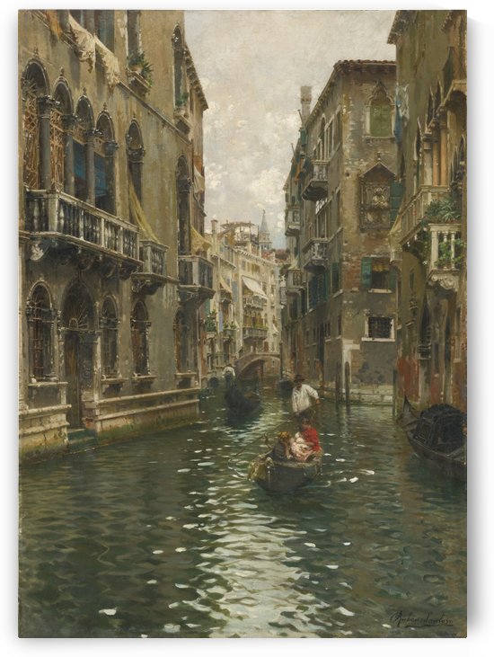 A family outing on a Venetian canal by Rubens Santoro