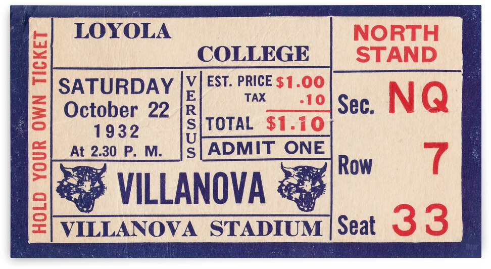 1932 Villanova Wildcats vs. Loyola Greyhounds by Row One Brand