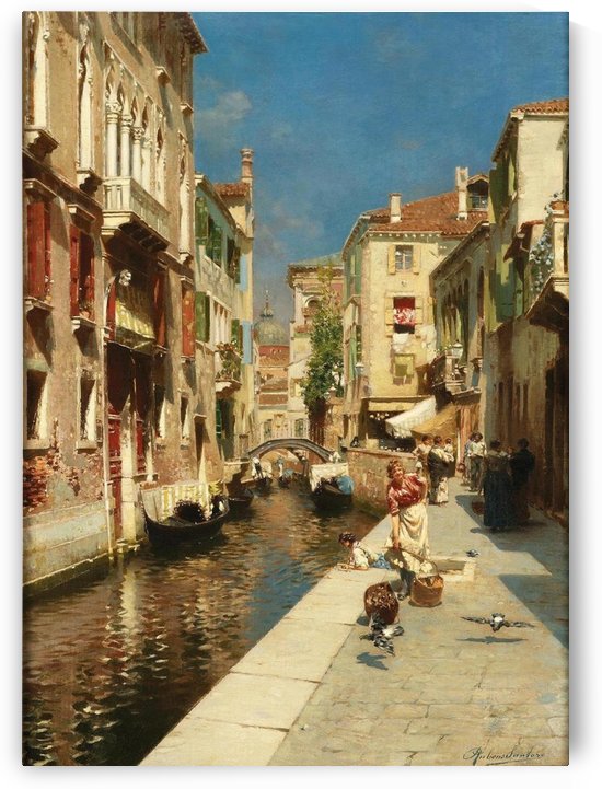 Mulheres ao lado de um canal veneziano by Rubens Santoro