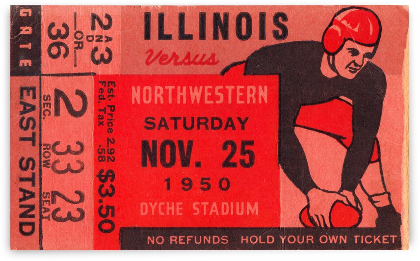1950 Illinois vs. Northwestern Football Ticket Stub Print by Row One Brand