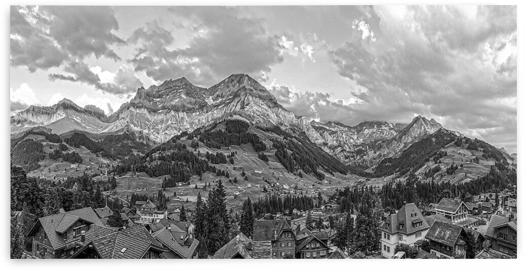 BW Golden Rays Across The Bernese Highlands in Switzerland Panorama with Engstligen Falls by 360 Studios