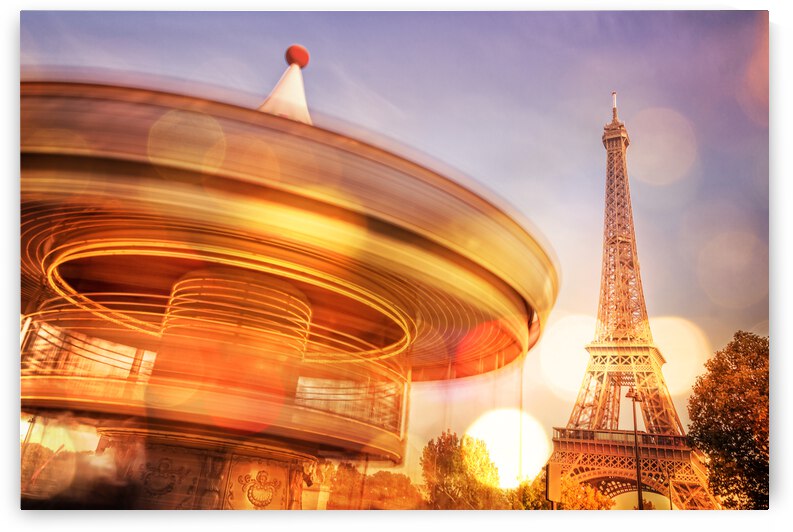 Eiffel tower carousel in Paris Christmas lights by DELPHIMAGES