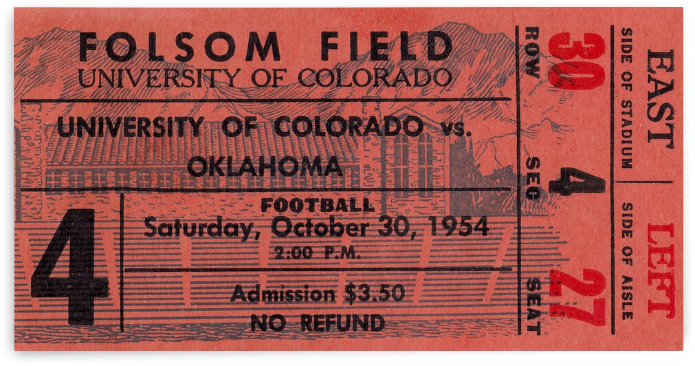 1954 Colorado Buffaloes vs. Oklahoma Sooners Ticket Print by Row One Brand
