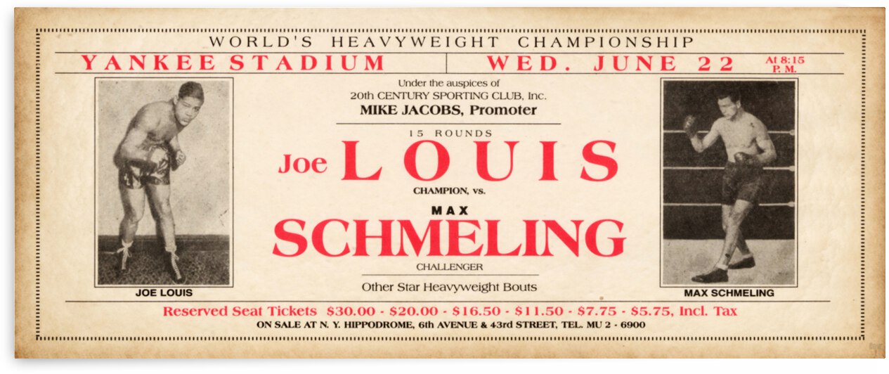 1938 Joe Louis vs. Max Schmeling Boxing Match by Row One Brand