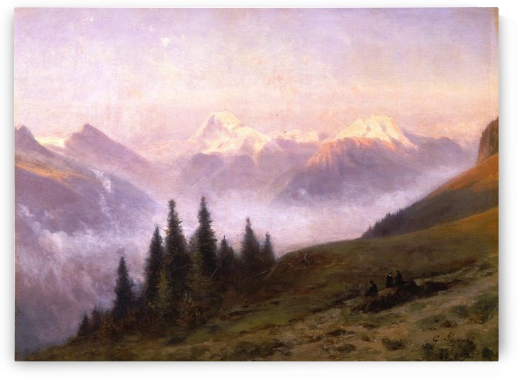 A view of the Jungfrau Massif seen from Grindelwald by Toussaint Gabriel Loppe