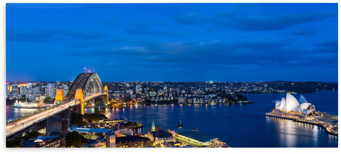 Dramatic panoramic night photo Sydney harbor by Steve Heap