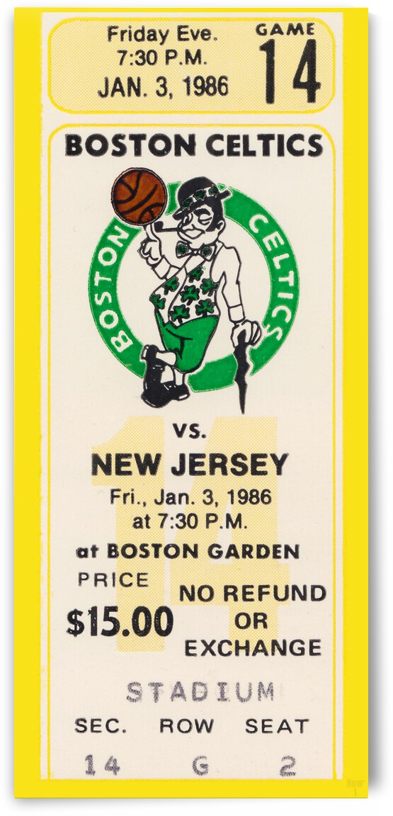 1986 Boston Celtics vs. New Jersey Nets Ticket Stub Art by Row One Brand