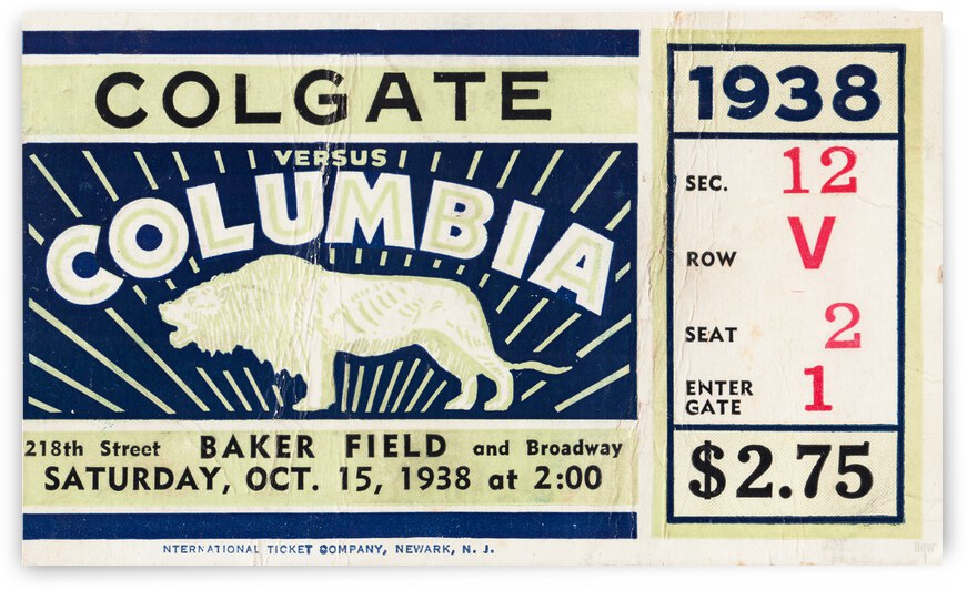 1938 Colgate vs. Columbia Lions Football Ticket Art by Row One Brand