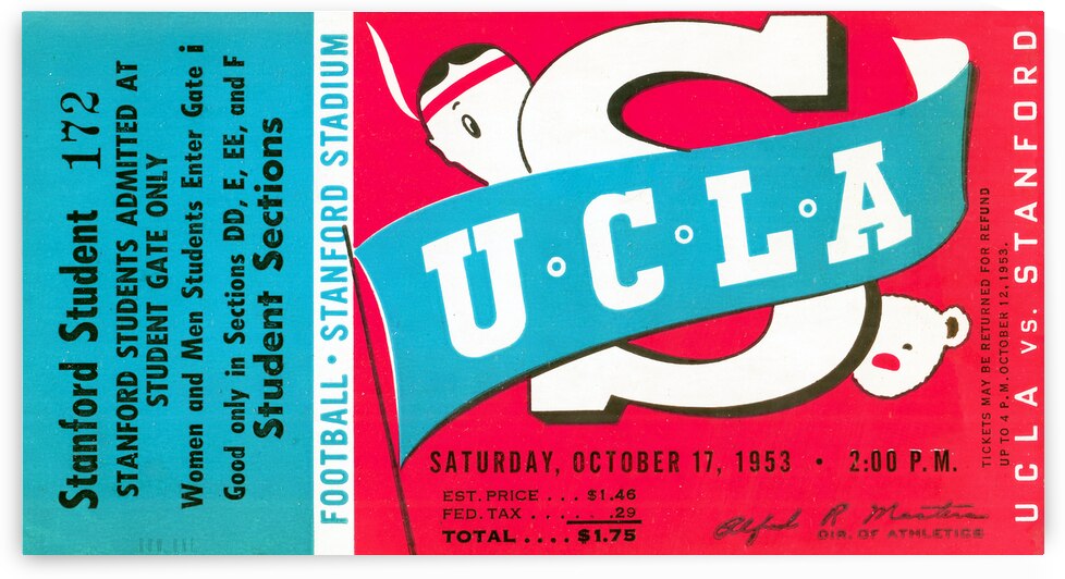 1953 UCLA vs. Stanford Football Ticket Canvas Art by Row One Brand