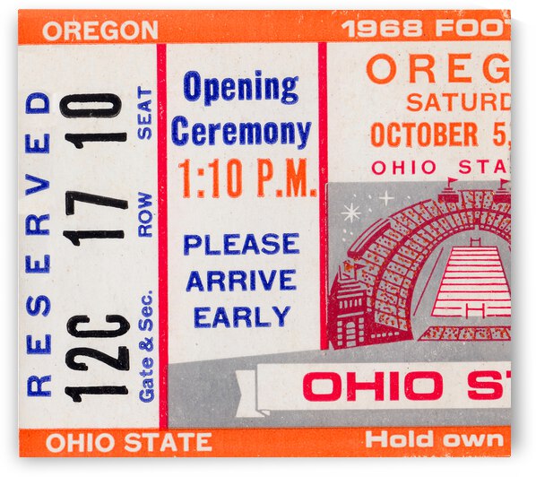 1968 Oregon Ducks vs. Ohio State Buckeyes Ticket Canvas by Row One Brand