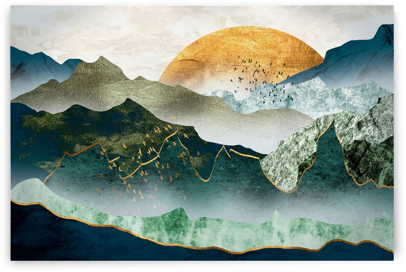 Cyan mountainscape minimalism by Artisan Canvas Prints