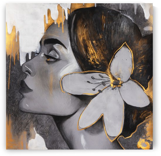 Gold woman drawing by Artisan Canvas Prints