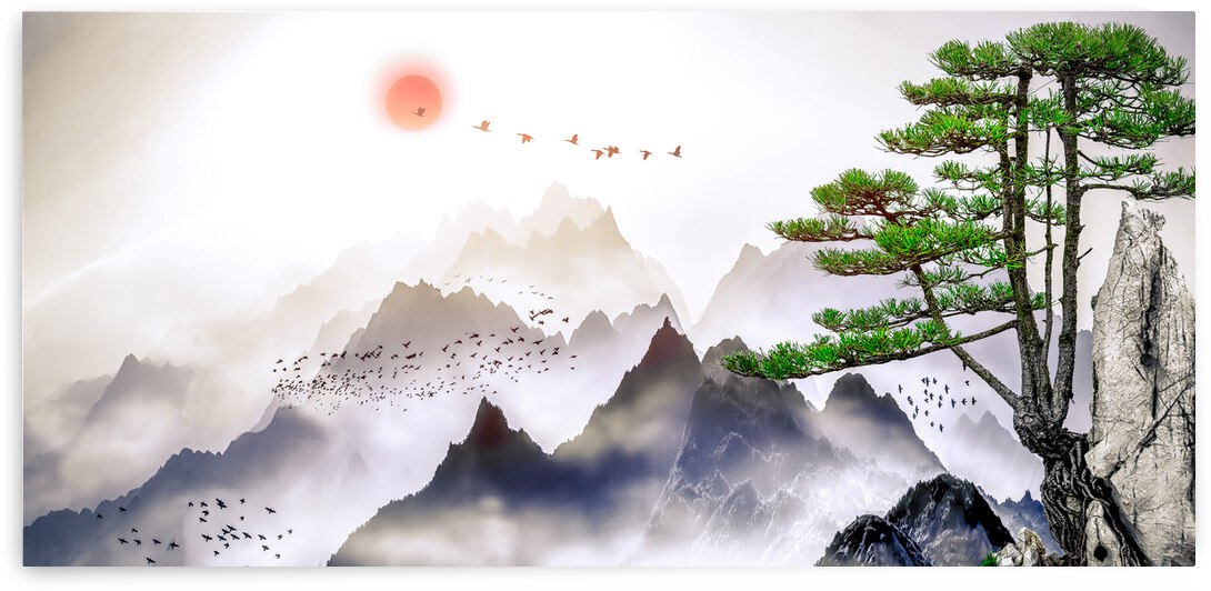 Minimalism Tree Mountainscape by Artisan Canvas Prints