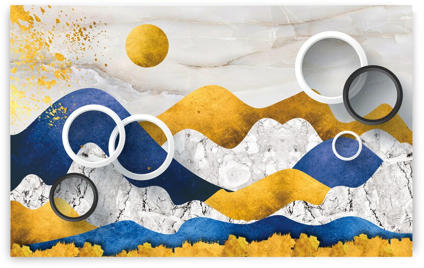 3d blue yellow landscape minimalism by Artisan Canvas Prints