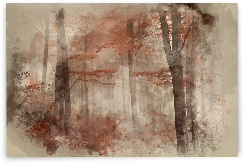 Watercolor painting of Stunning colorful vibrant evocative Autum by Matthew Gibson