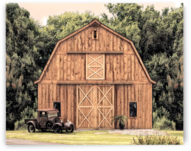 Old Barn with Vintage Truck Charcoal by Bill Swartwout Photography