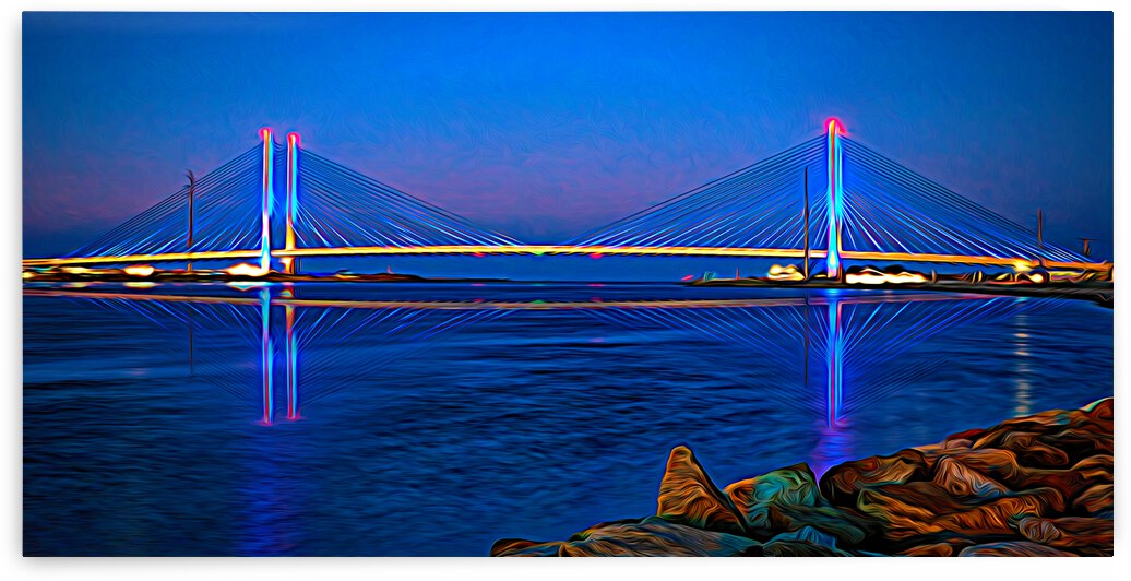 Indian River Bridge Twilight Panorama Expressionism by Bill Swartwout Photography