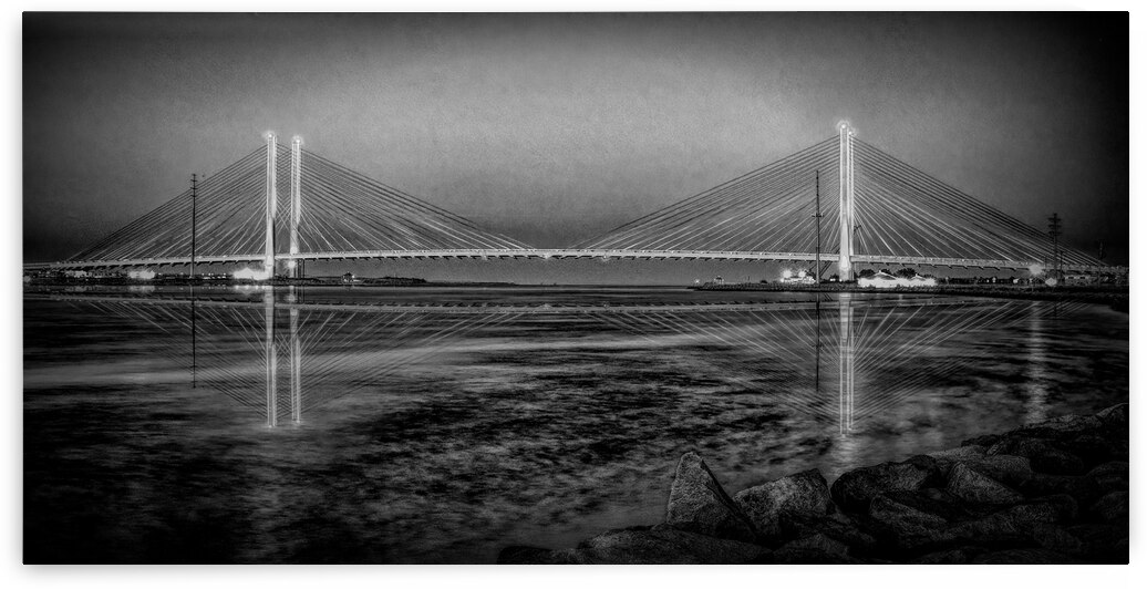Indian River Bridge Twilight Panorama Monochrome by Bill Swartwout Photography