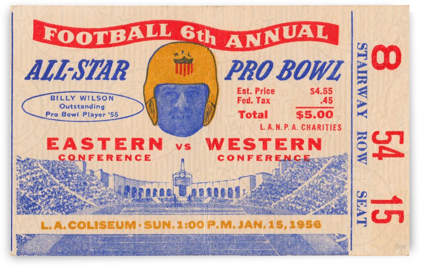 1956 Pro Bowl Football Ticket Art by Row One Brand