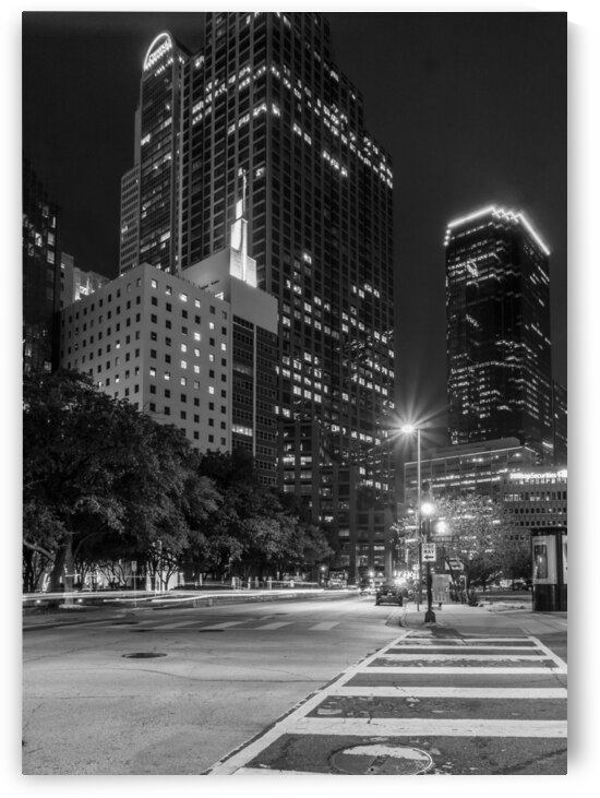 Dallas Texas Harwood Street Night Grayscale by Jennifer White