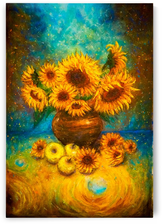 Sunflowers Impressionist Still life Pastel painting by ArtDreamStudio