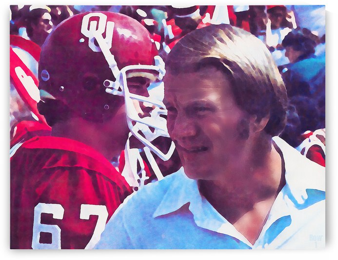 1980 Oklahoma Sooners Barry Switzer Watercolor Art by Row One Brand