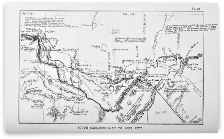 South Saskatchewan River - Fort Pitt - Fort Carleton - Vintage Travel Maps - circa 1873 by Canadian Retro