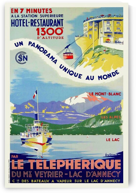 Art Deco Vintage French Travel Poster Telepherique du Veyrier Lac D'Annecy by VINTAGE POSTER