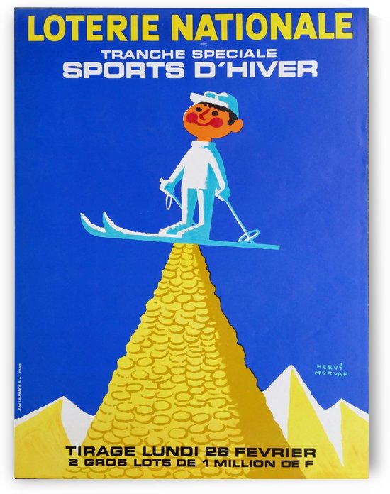 Loterie Nationale original vintage poster ski winter sport by VINTAGE POSTER