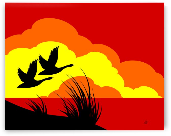 Sunset Flying Geese Silhouette by Liz Cereby