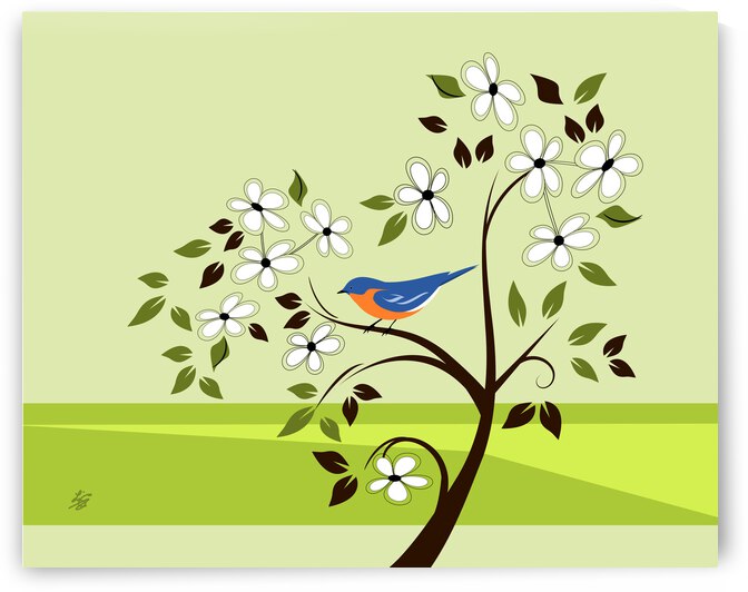 Bluebird In Flowering Tree by Liz Cereby