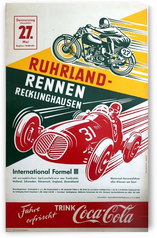 Original Vintage Car and Motorcycle Racing Poster by VINTAGE POSTER