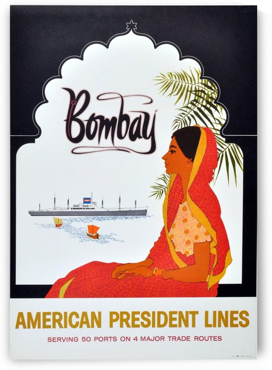 Original Vintage 1950 Cruise Travel Poster - Bombay By American President Lines by VINTAGE POSTER