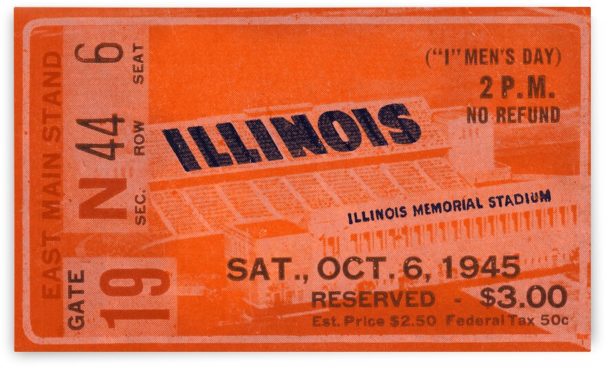 1945 Illinois Illini Football Ticket Stub Remix Art by Row One Brand