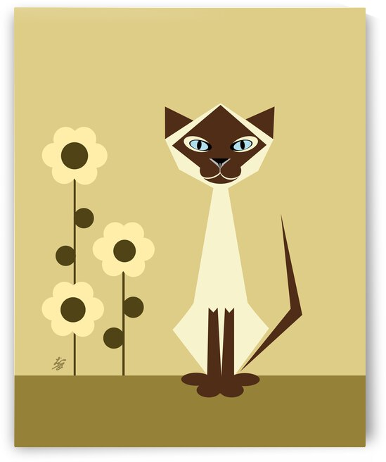 Siamese Cat With Flowers Abstract by Liz Cereby