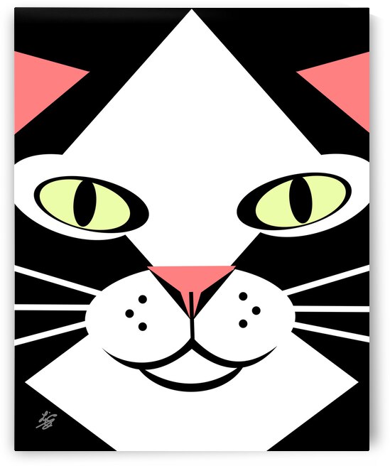 Geometric Black and White Cat Face by Liz Cereby