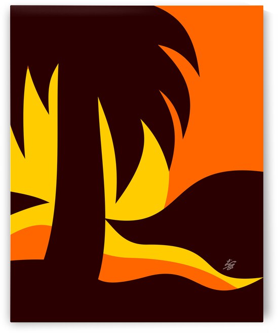 Palm Tree Silhouette In Sunset Stylized Landscape by Liz Cereby