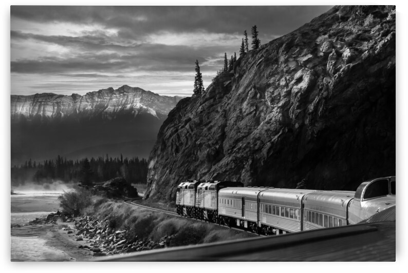 Train approaches the rocky mountains - Canada by fotojourneys