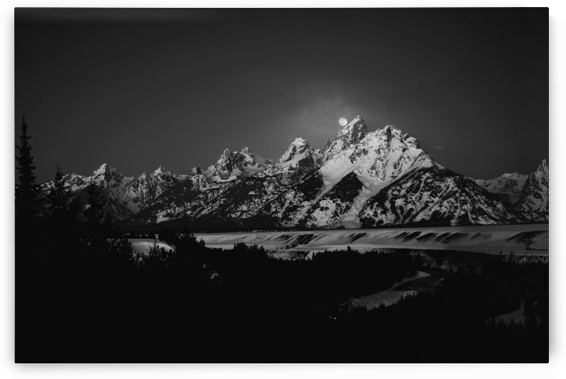 Full Moon Sets in the Teton Mountain Range by 1x