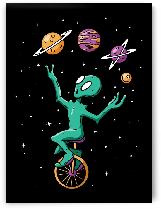 Planet Juggling Alien Riding A Unicycle by Bizarre Artwork